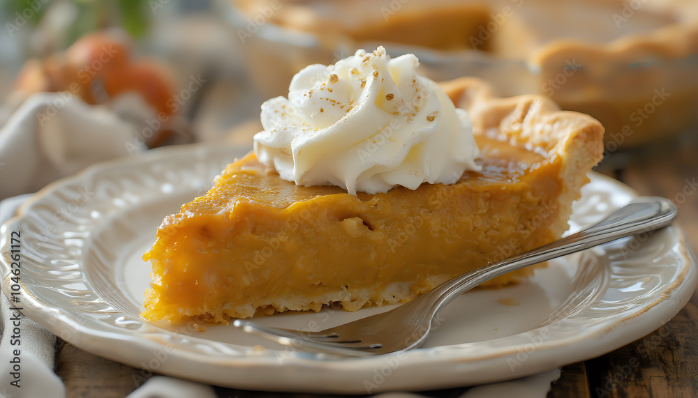 Slice of pumpkin pie with whipped cream for Thanksgiving Slice of pumpkin pie with whipped cream for Thanksgiving