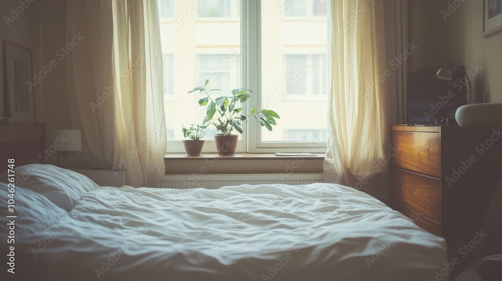 Cozy Bedroom with Natural Light and Indoor Plants Cozy Bedroom with Natural Light and Indoor Plants