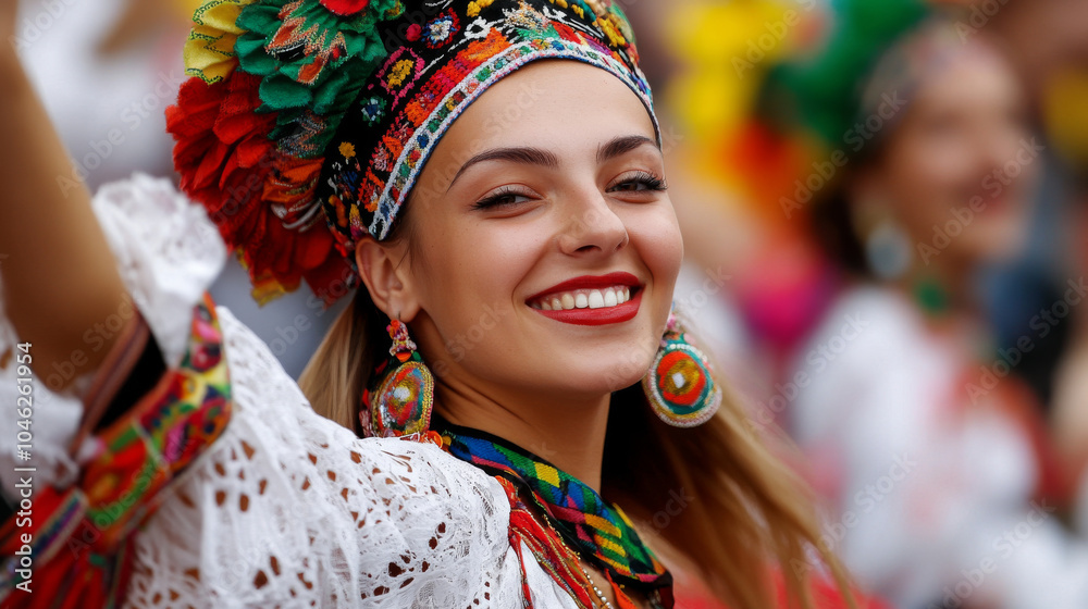 Fototapeta premium Bulgarian culture represented through a mix of traditional music and dance performances at a lively street festival