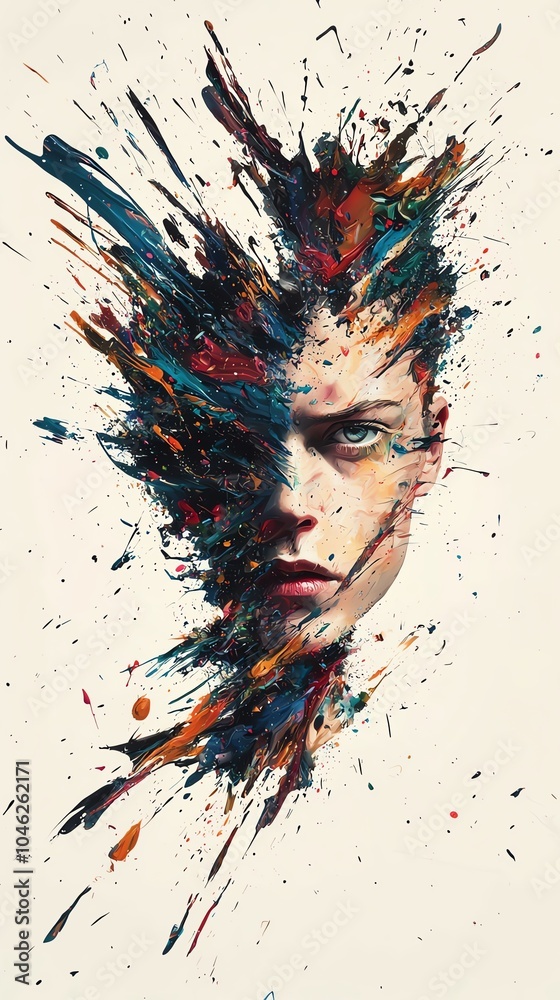 Textural abstract portrait, face emerging from paint splatters and brush strokes, expressionist style Textural abstract portrait, face emerging from paint splatters and brush strokes, expressionist style