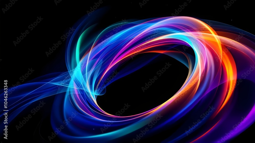 Dynamic Neon Ring - Abstract Swirl, Dark Background Dynamic Neon Ring - Abstract Swirl, Dark Background