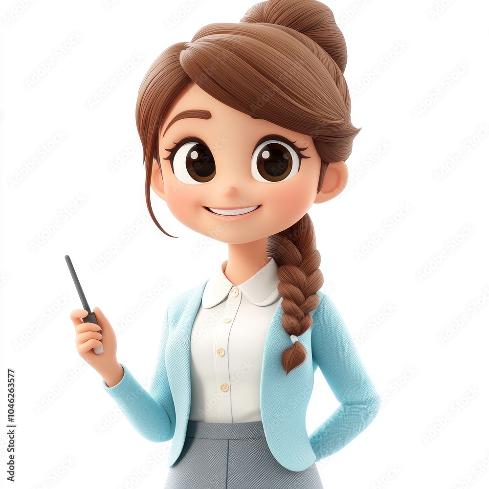 3D Cartoon of a Businesswoman with a Pointer Stick