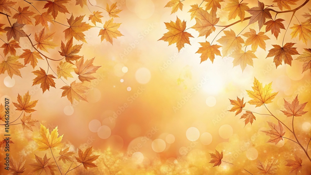 Fototapeta premium Fall leaves on a spring landscape with orange and gold silhouette background