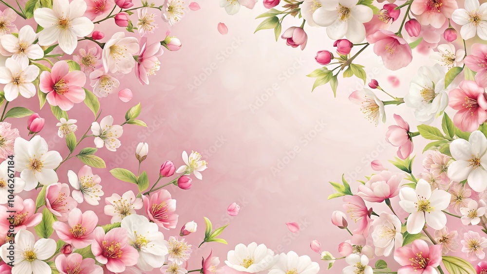 Floral pattern with white and pink blossom, asymmetrical design Floral pattern with white and pink blossom, asymmetrical design