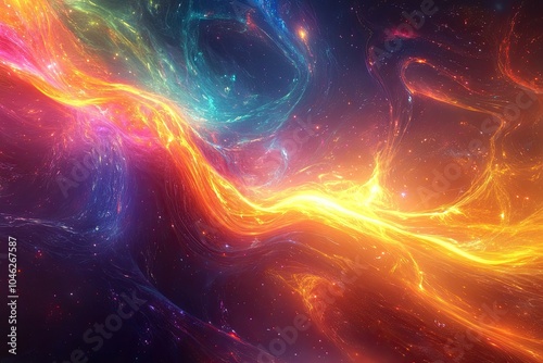 Vibrant cosmic abstract artwork featuring swirling colors and luminous energy, perfect for fantasy and science fiction themes.