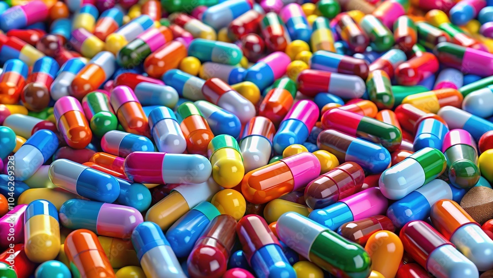 A chaotic spread of colorful medicinal capsules and pills represents the over-medication issue, highlighting the complexity and potential dangers of excessive pharmaceutical use. A chaotic spread of colorful medicinal capsules and pills represents the over-medication issue, highlighting the complexity and potential dangers of excessive pharmaceutical use.