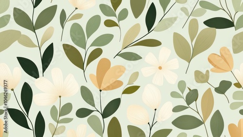 Stylized wildflower pattern in muted greens, simple and organic minimalist design