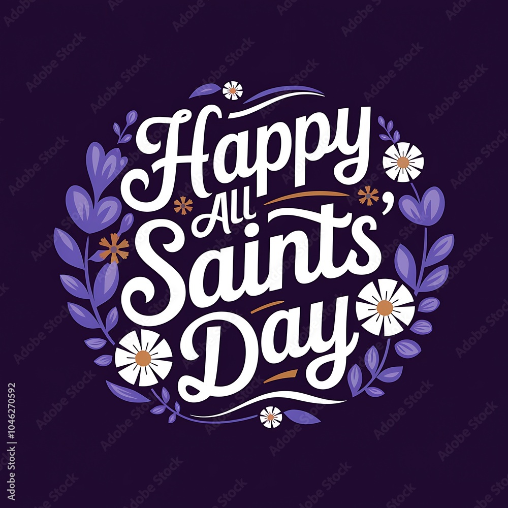 Floral Illustration of Happy All Saints' Day Greeting Floral Illustration of Happy All Saints' Day Greeting