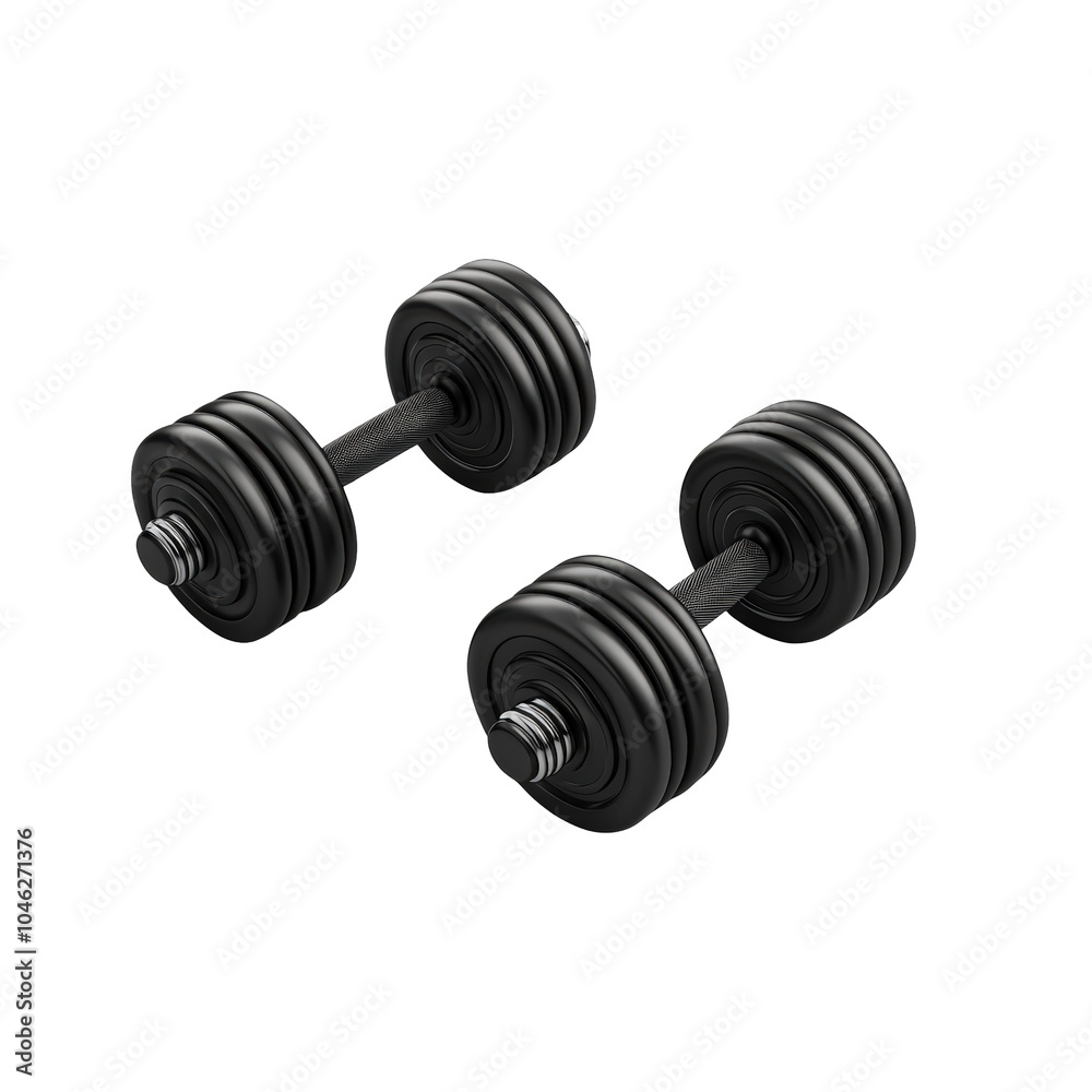 Isolated 3D Dumbbell Set on White Background Isolated 3D Dumbbell Set on White Background