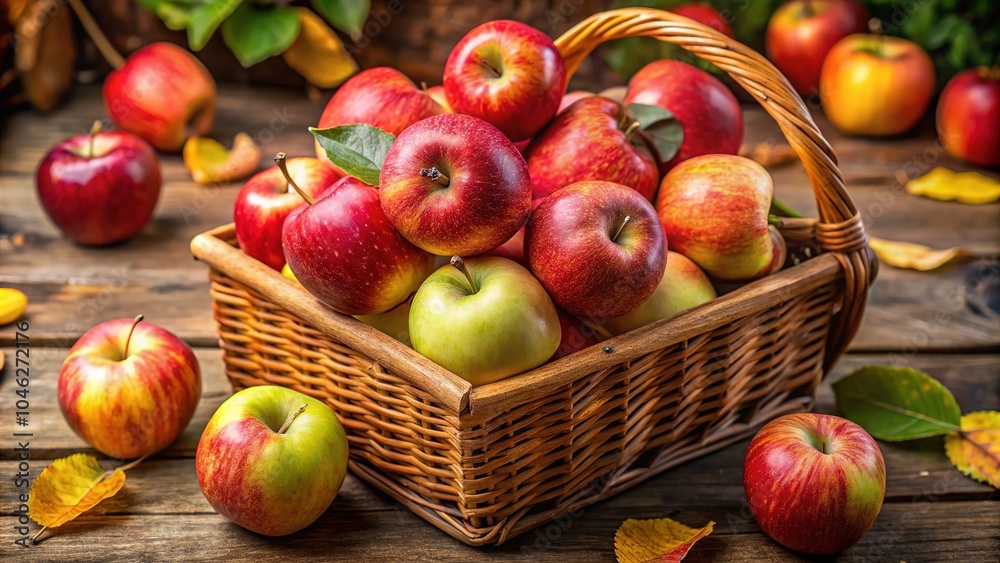 A vibrant array of fresh apples in a charming wooden basket—perfect for nutritious snacking and scrumptious recipes. Elevate your culinary creations effortlessly! A vibrant array of fresh apples in a charming wooden basket—perfect for nutritious snacking and scrumptious recipes. Elevate your culinary creations effortlessly!