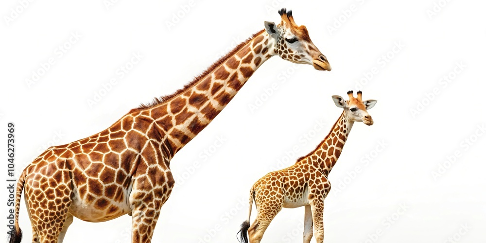 Obraz premium Medium shot of giraffe with giraffe calf against white background
