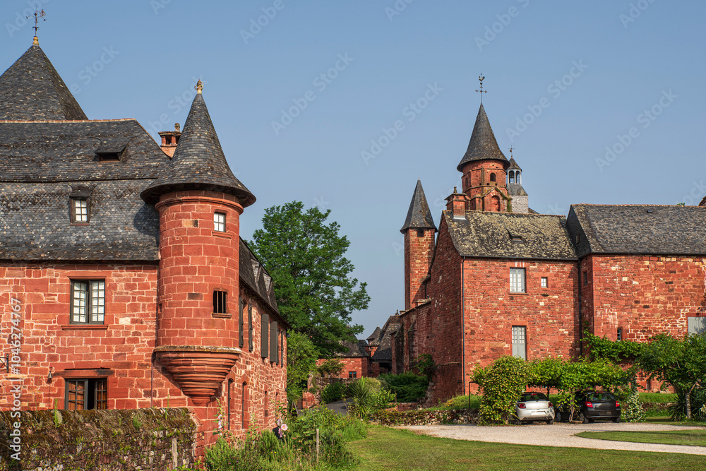 Red stone architecture in the village of Colonges la rouge in Corrèze, France Red stone architecture in the village of Colonges la rouge in Corrèze, France