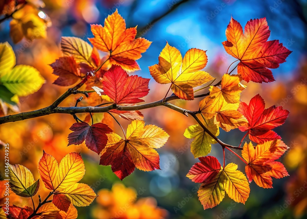 Bright PNG autumn leaves connected to a branch, excellent for seasonal design projects and nature themes, an ideal choice for stock photography to capture fall's essence. Bright PNG autumn leaves connected to a branch, excellent for seasonal design projects and nature themes, an ideal choice for stock photography to capture fall's essence.