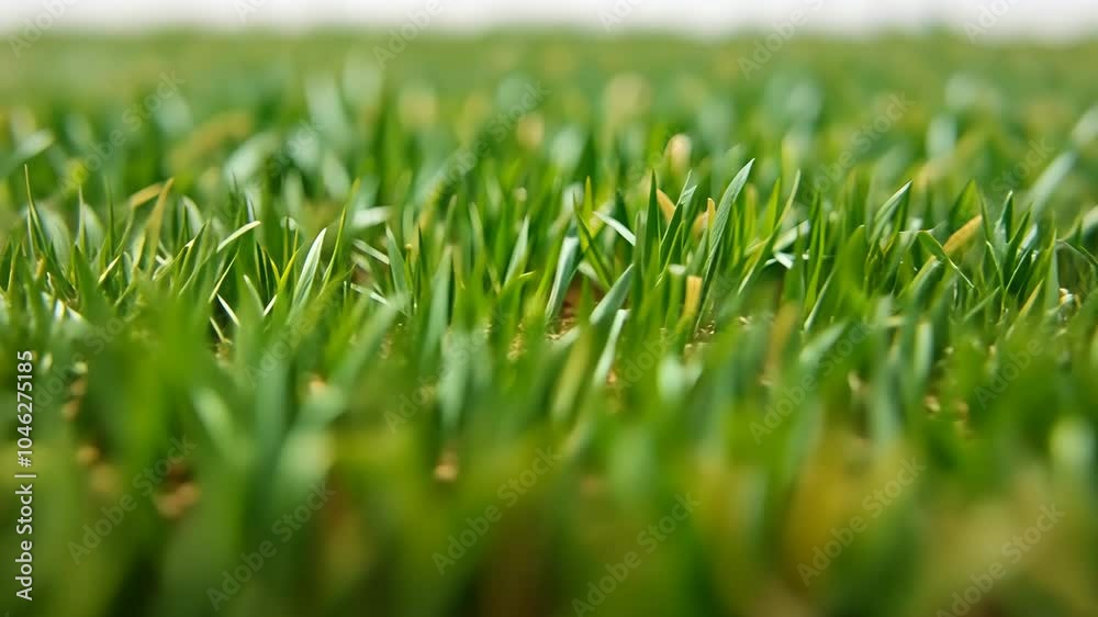 A close-up view of green grass blades in a field on a sunny day