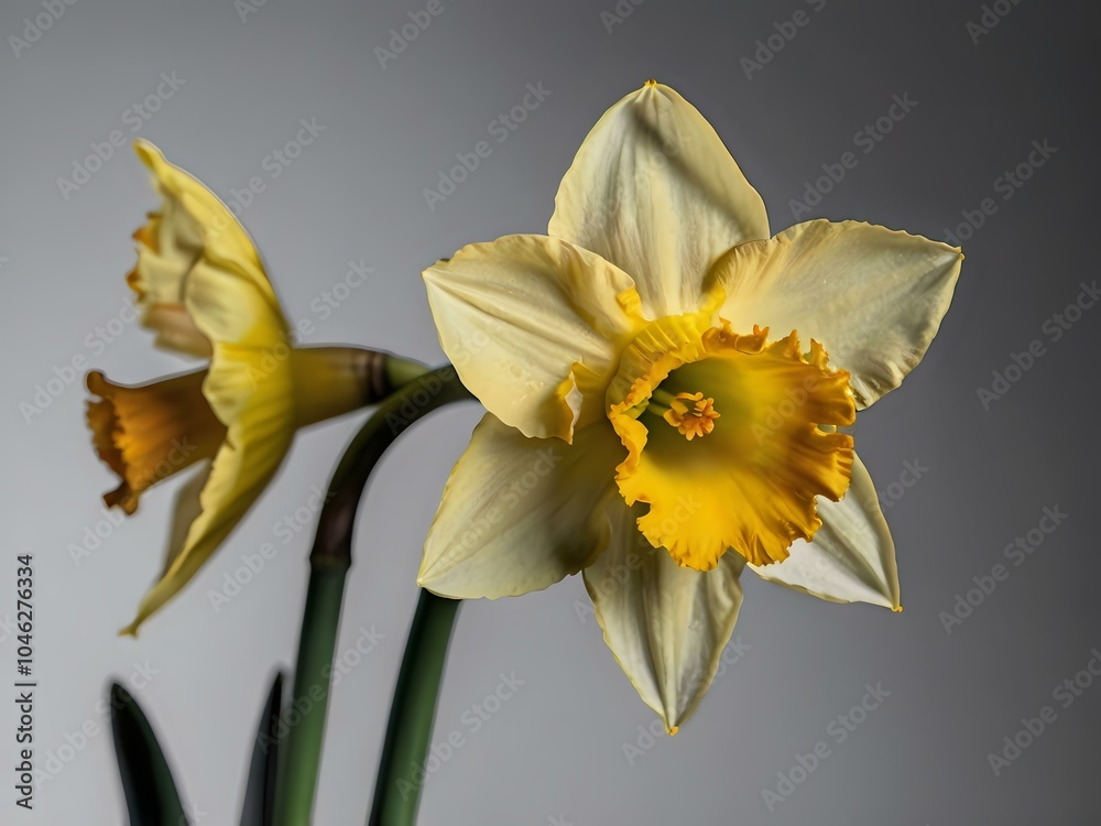 Fototapeta premium close up photo of white and yellow narcissus or daffodil flowers in a flower garden