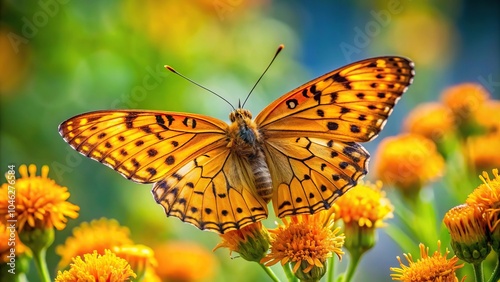 orange butterfly on tagete flower