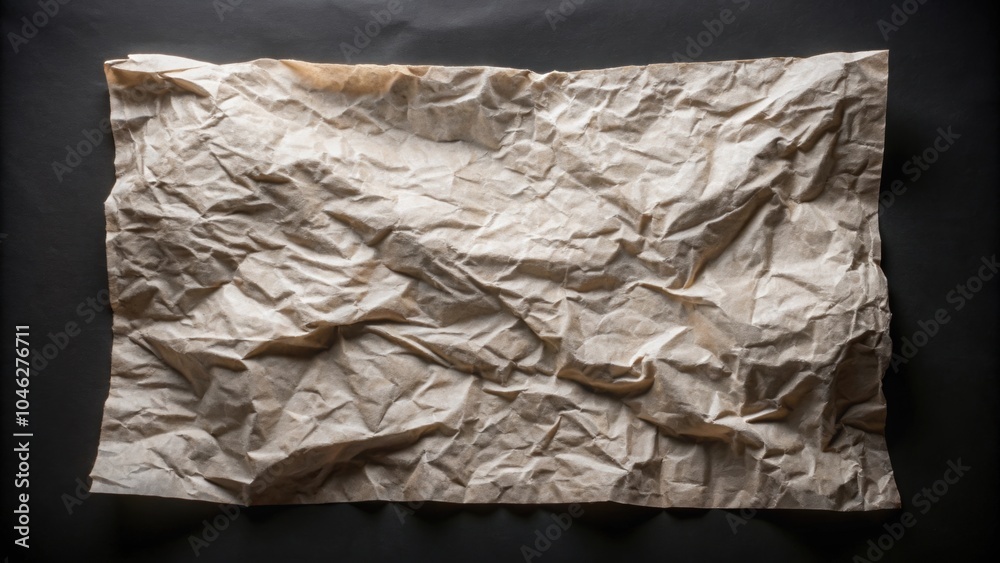 Obraz premium wrinkled tracing paper folded on black background, translucent, texture, crumpled, creased, folded,tracing, paper, wrinkled