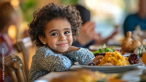 American child in multicultural family: A child from a multicultural family engaging in traditions from multiple cultures, illustrating the diversity and inclusivity of modern American families. photo