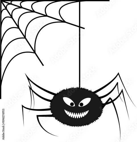 Creepy Spider Monster Hanging On Web