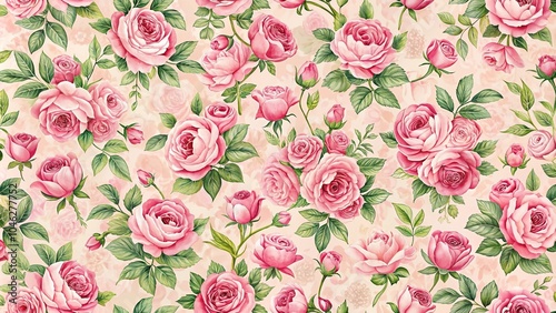 Wallpaper Mural pink floral pattern with rose on light background Torontodigital.ca