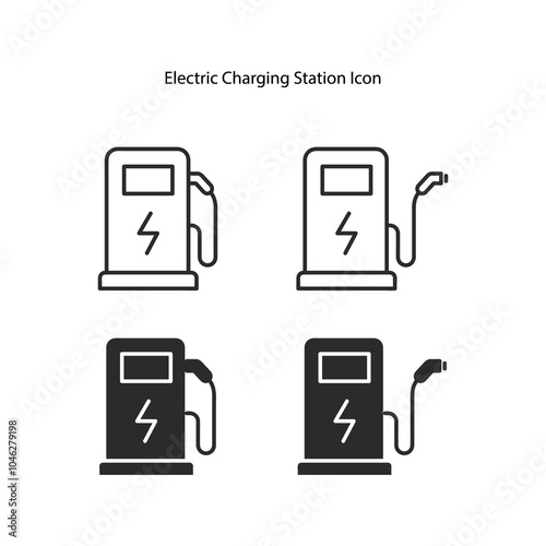 Electric car with plug outline icon, EV car, Green hybrid vehicles charging point logotype, Eco friendly vehicle concept. Vector illustration.