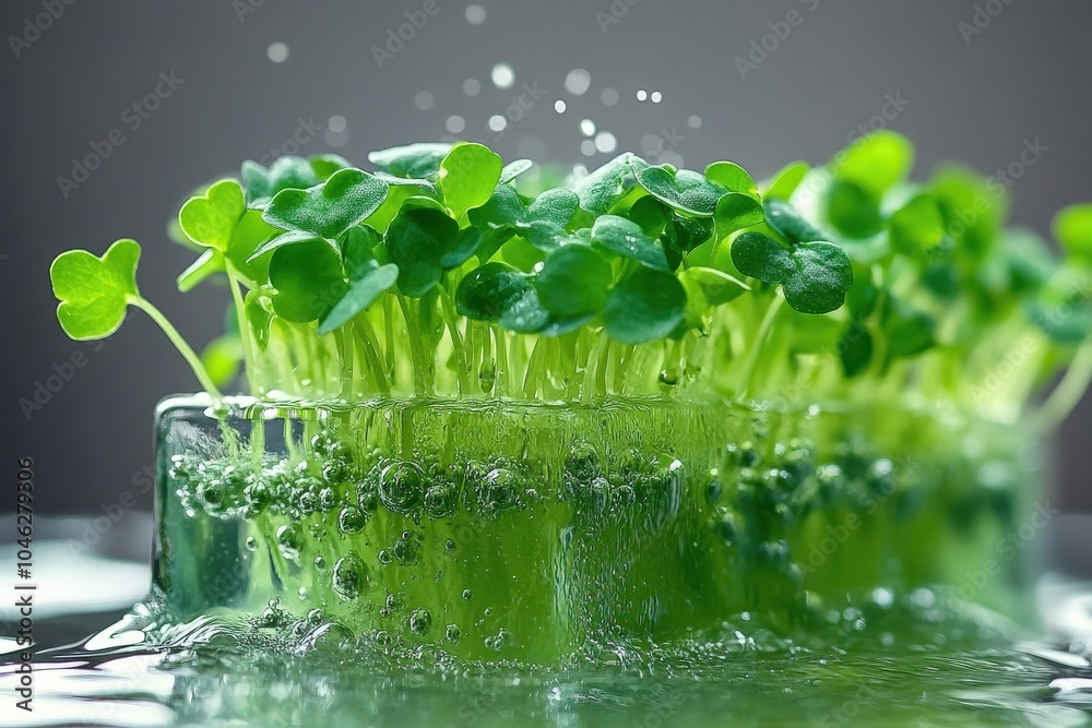 Baby Water Cress on Fresh Green Background with Dew. Organic Edible Diet Food from Garden Baby Water Cress on Fresh Green Background with Dew. Organic Edible Diet Food from Garden
