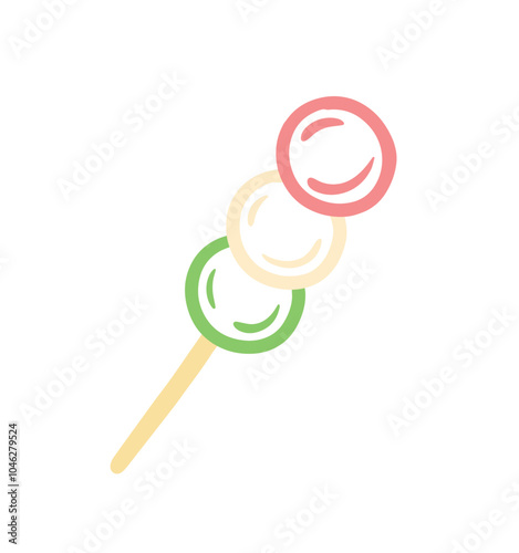 Dango Japanese Food in Line Art Cute Cartoon Vector Illustration