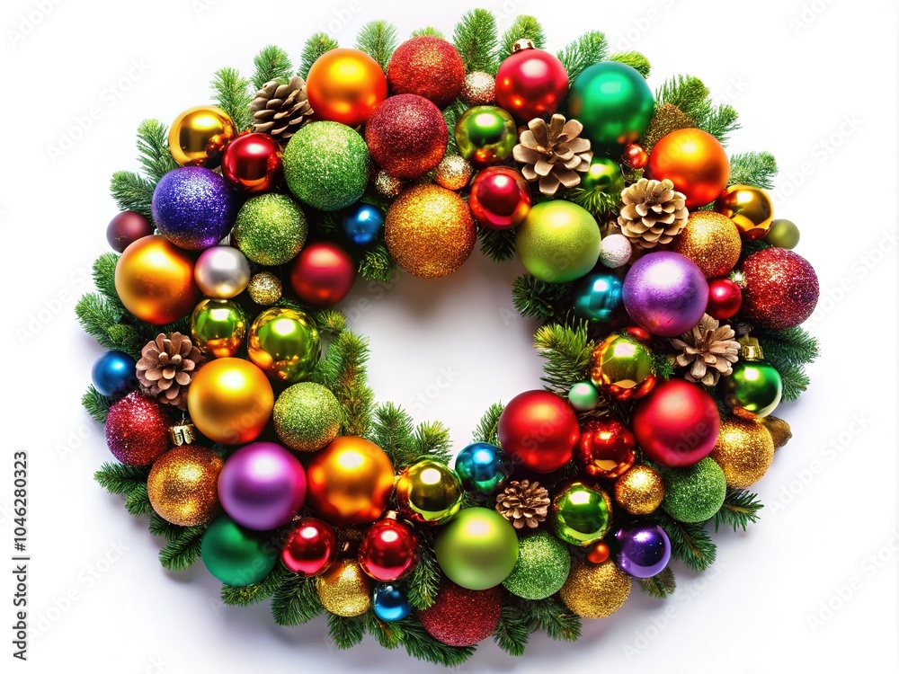 Gorgeous Christmas wreath featuring tree ornaments against a white backdrop, ideal for enhancing holiday decor and offering ideas for seasonal celebrations and festive occasions. Gorgeous Christmas wreath featuring tree ornaments against a white backdrop, ideal for enhancing holiday decor and offering ideas for seasonal celebrations and festive occasions.
