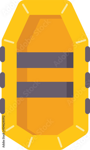 Yellow inflatable motor boat with gray stripes, top view