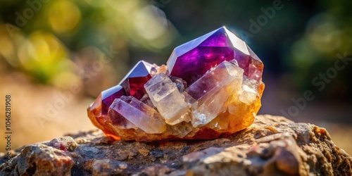 Stilbite mineral specimen resembling a gem crystal on rock formation, Stilbite, mineral, specimen, gem, crystal, rock photo