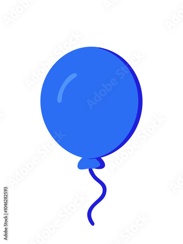 a simple illustration of a blue balloon. The balloon is round and has a small knot at the bottom, from which a short, wavy string hangs down. There is a small white highlight on the upper left side of