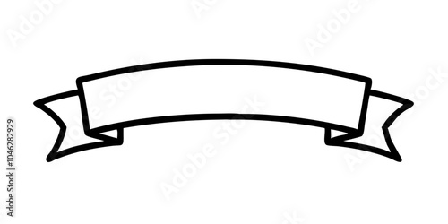 a simple, black and white outline of a ribbon banner. The banner is curved slightly upwards and has pointed ends on both sides. It is empty, with no text or design inside