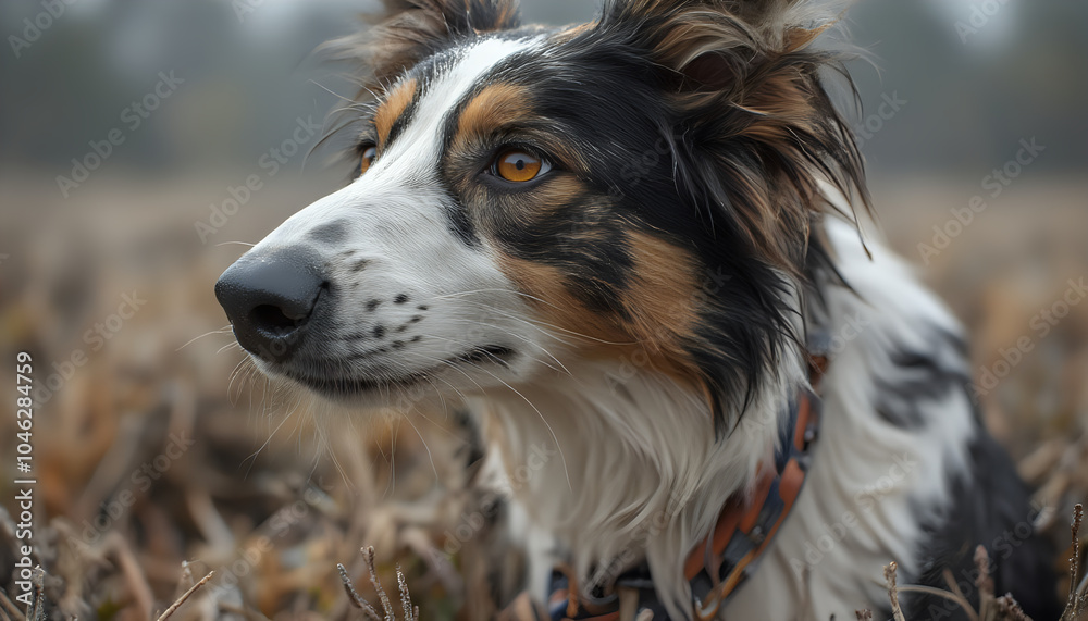 Fototapeta premium Cute dog looking into the distance with a focused expression