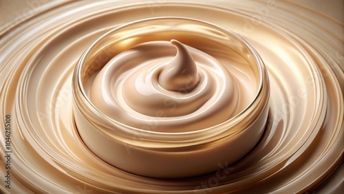 Fluid beige cosmetic cream swirls on a surface , makeup, foundation, texture, luxurious, versatile, skin tones