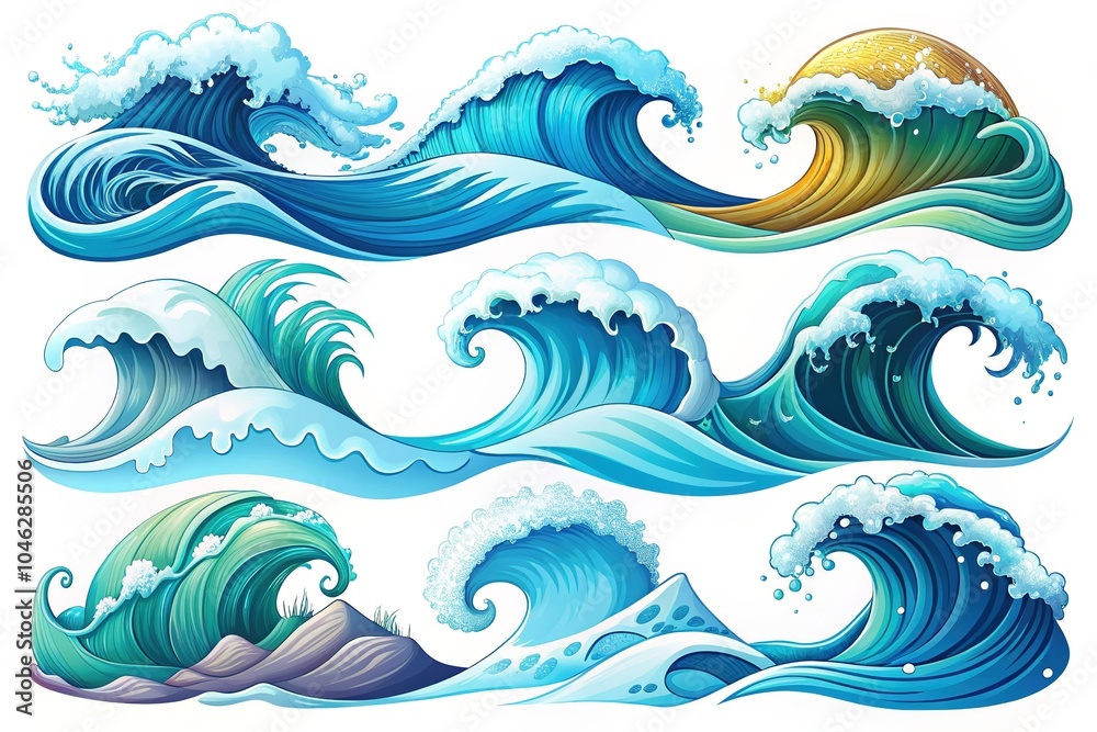 Sophisticated line art ocean wave icon set, showcasing sleek symbols of the sea. Ideal for a bright white background, enhancing vector designs with simplicity and clarity. Sophisticated line art ocean wave icon set, showcasing sleek symbols of the sea. Ideal for a bright white background, enhancing vector designs with simplicity and clarity.
