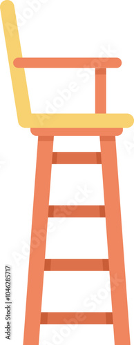 Tall wooden lifeguard chair with armrests is standing on a white background