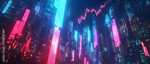 Futuristic Business & Stock Investment Visuals: High-Tech, Neon-Lit Financial Concepts with Modern Urban Backdrops