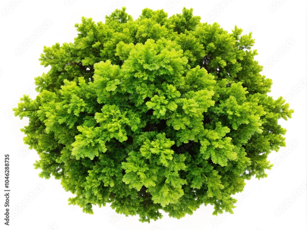 Obraz premium Top view of a young Common Oak tree isolated on a white background, highlighting its dense leaves and natural structure, ideal for botanical and nature illustrations.