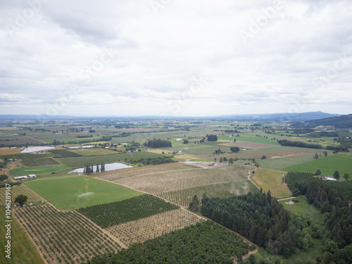 A large field with a few trees and a few houses in the background