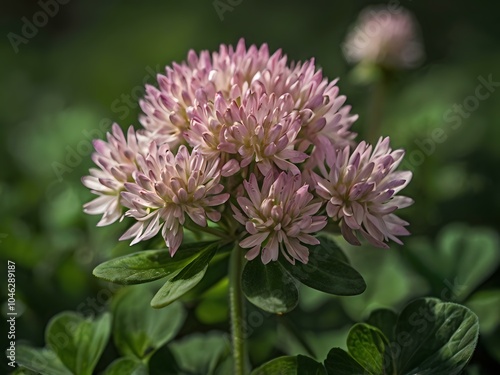 Close-up photo of clover flowers taken in the garden next to the house