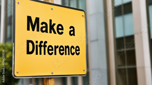 Make a Difference Sign: A powerful reminder to leave a positive impact, the sign's bold message stands out against a blurred cityscape, inspiring individuals and communities to strive for change. 