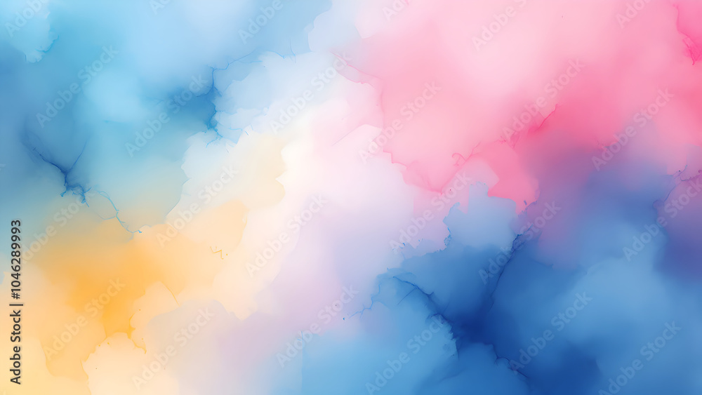 Abstract Watercolor Background with Soft Blends of Blue, Pink, and Yellow Abstract Watercolor Background with Soft Blends of Blue, Pink, and Yellow