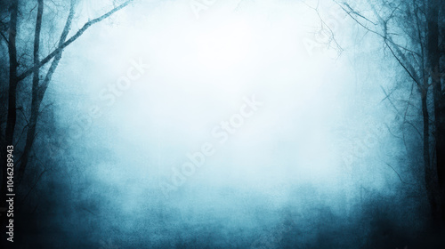 Mysterious fog envelops dark forest, creating eerie atmosphere with silhouettes of trees. scene evokes sense of intrigue and suspense, perfect for storytelling