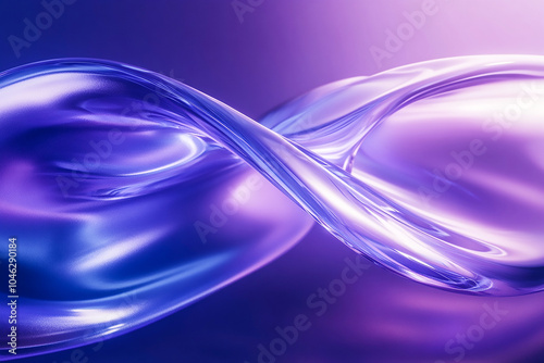 Abstract fluid shape, smooth curves, translucent material, blue and purple gradient, soft lighting, ethereal atmosphere, futuristic design, digital art, 3D rendering, high detail, glossy surface, dyna photo