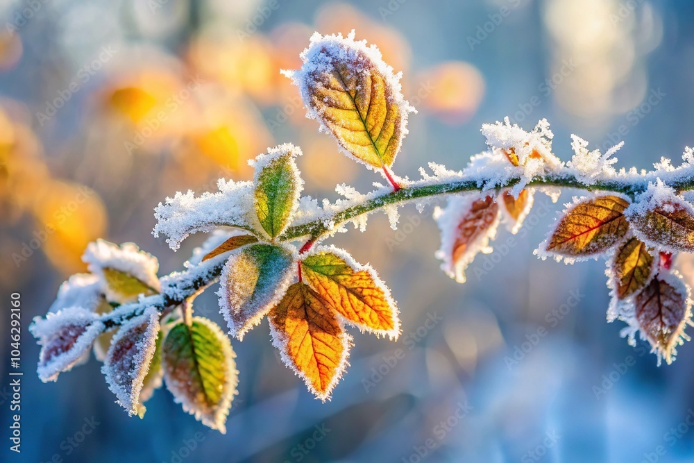 Fototapeta premium Winter landscape with frozen branch of garden plant