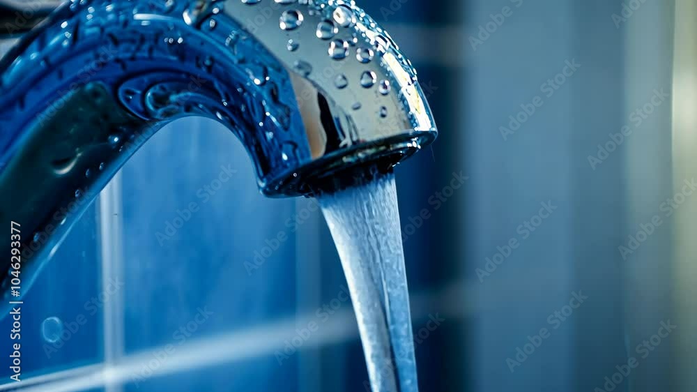A close-up view of water flowing from a faucet in a bathroom