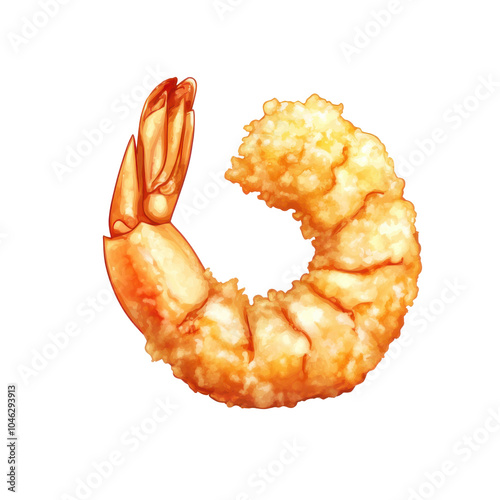 Crispy golden fried shrimp served on a white background, showcasing a delicious seafood dish ideal for culinary presentations and menus