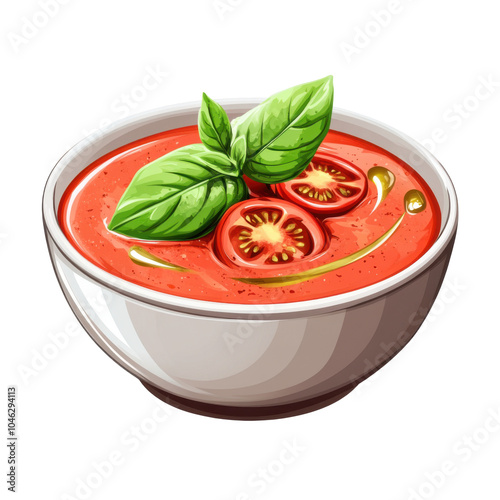 Chilled Gazpacho with Olive Oil Drizzle, Refreshing summer soup, vibrant tomatoes, garnished with fresh herbs, perfect for warm days