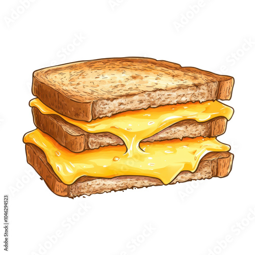 Melted cheddar grilled cheese sandwich, golden-brown crisp exterior, indulgent comfort food, perfect for any meal or snack time.