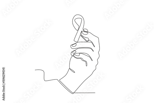 temContinuous one line drawing of Woman with ribbon, national cancer day concept
